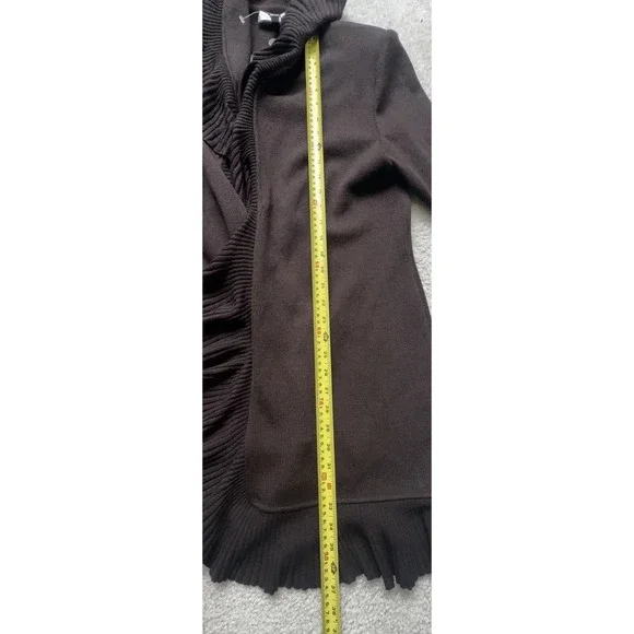 NWT $1390 St. John Knit Dark Chocolate Ruffle Trim Long Cardigan Sweater Size 8